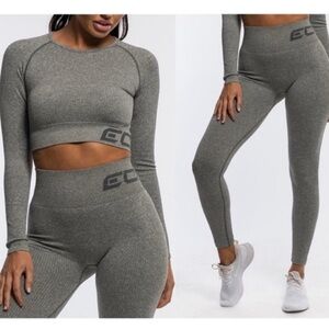 ECHT Olive Green Ribbed High-Waist Leggings